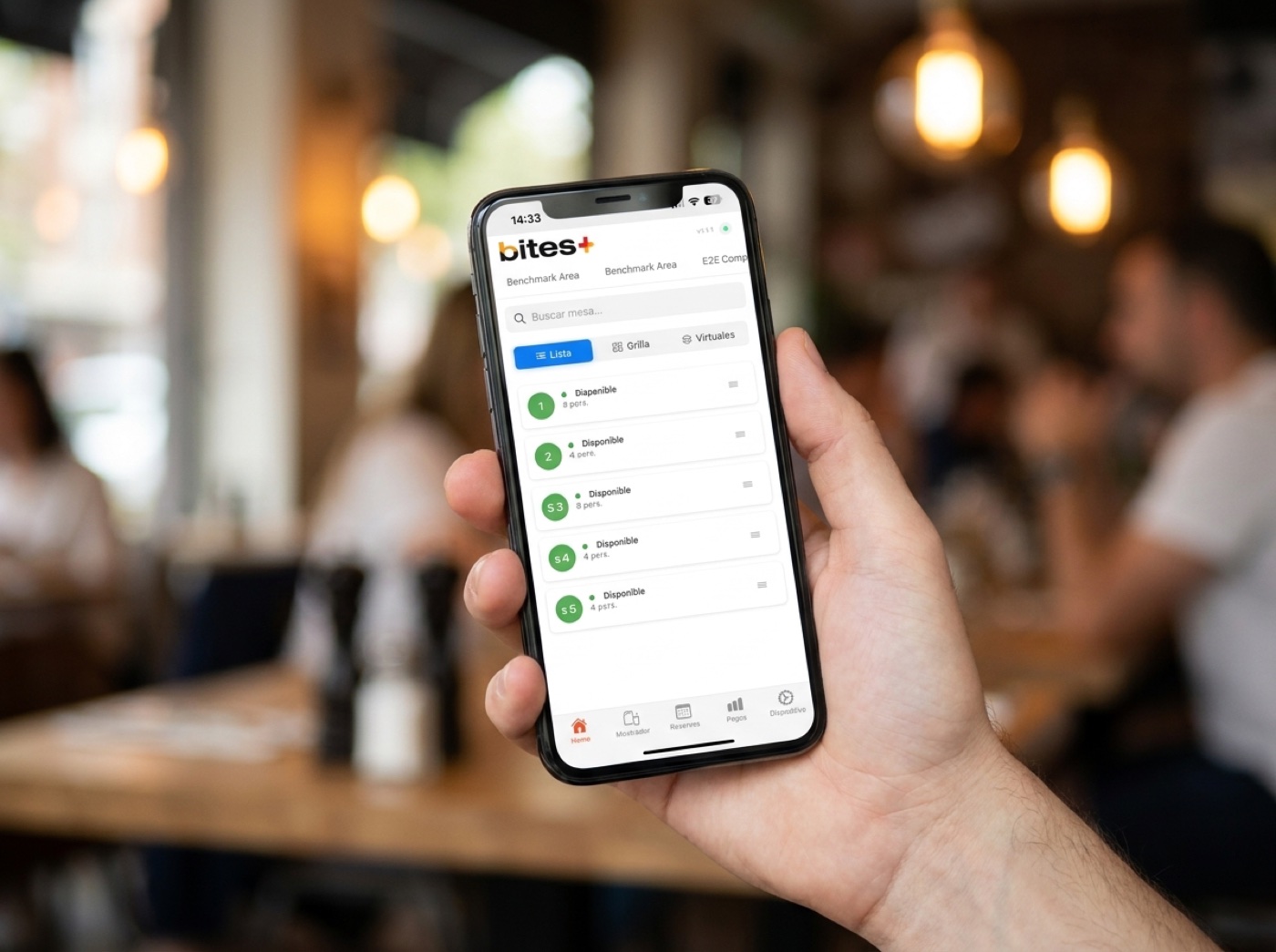 App Bites en la mano — listado de mesas